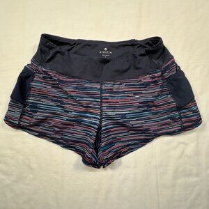Athleta Ready Set Go Running Shorts Small Lined Blue Pink Pockets Gym Pickleball